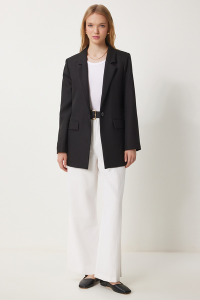 Happiness İstanbul Women's Black Wadded Woven Blazer Jacket Hl00005