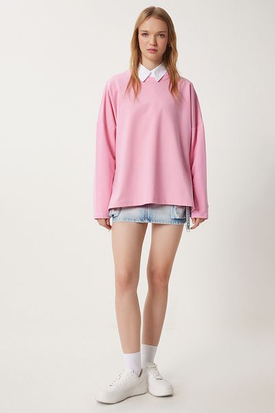 Happiness İstanbul Women's Pink Side Slit Oversize Knitted Sweatshirt Ul00050