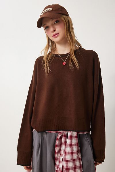 Happiness İstanbul Damen Braun Basic Tricot Pullover PF00010