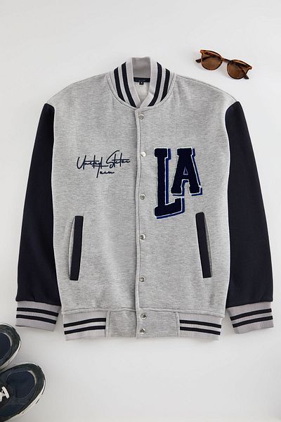 Trendyol Collection Gray Embroidered Melange College Jacket - Regular Cut Tmnaw25ce00006
