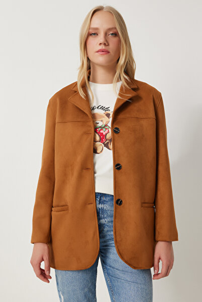 Happiness İstanbul Dámská semišová bunda Premium Tan Premium Fk00012