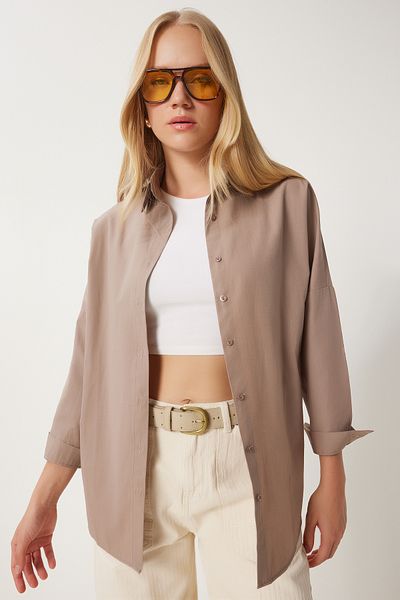 Happiness İstanbul Cămașă de bază lungă oversize din nurcă pentru femei DD00842