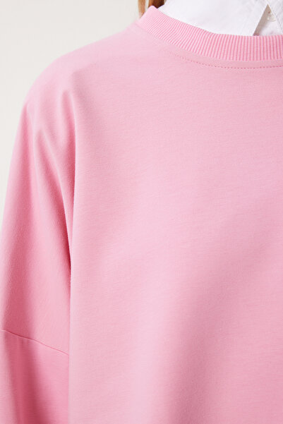 Happiness İstanbul Γυναικείο πλεκτό φούτερ με ροζ πλαϊνό σκίσιμο UL00050