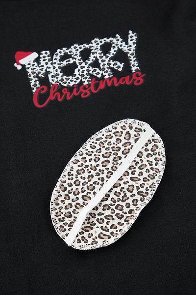 Trendyol Collection Černé bavlněné pyžamo s leopardím vzorem – pásek na spaní Thmaw25Pt00223