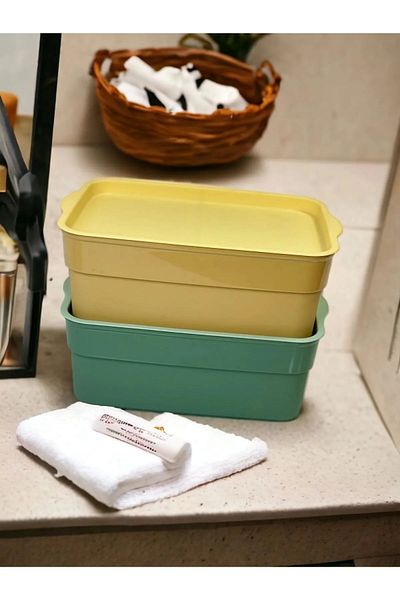 LEON LİFE 2 τεμ. 2,3 λίτρων Storage Mix Organizer ντουλάπι με καπάκι (κίτρινο-πράσινο)