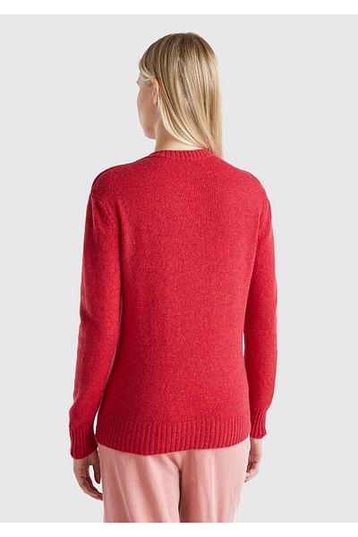 United Colors of Benetton Pulover Shetland de damă bordeaux cu gât crew
