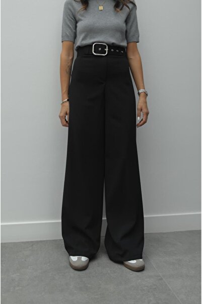 Havoş Black Buckle Belt Palazzo Trousers