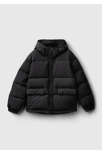 United Colors of Benetton Women's Black Pocket Detailed Button Closure Drawstring Hooded Short Coat