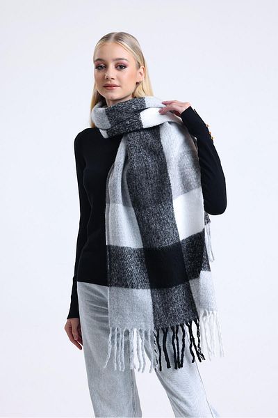 Saria Moda Black Square Pattern Women's Shoulder Shawl 45x200