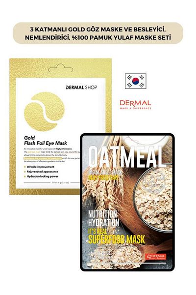 Dermal Gold Color 3 Layer Eye Mask and Nourishing - 100% Cotton, Moisturizing Set