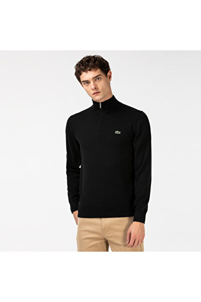 Lacoste Erkek Regular Fit Yarım Fermuarlı Organik Pamuk Siyah Kazak