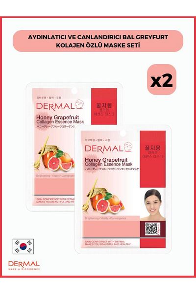 Dermal 2 Pieces Honey Grapefruit Collagen Extract Brightening and Revitalizing Mask Set