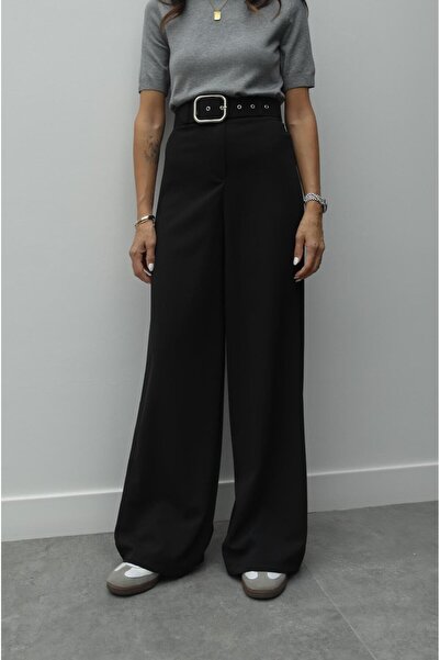 Havoş Black Buckle Belt Palazzo Trousers