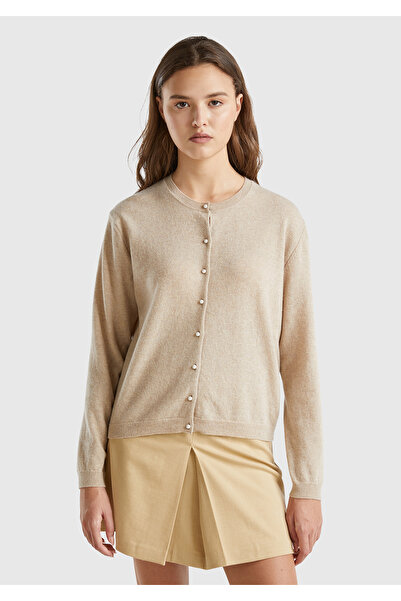 United Colors of Benetton Cardigan de damă, bej, melange, cu decolteu, cu nas...
