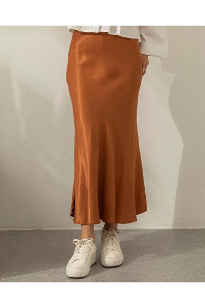 Meri Store Beli Lastikli Kahve Saten Etek