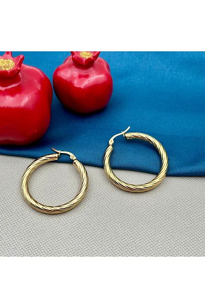 Opia Takı & Aksesuar Women's Steel Pipe Hoop Gold Earrings