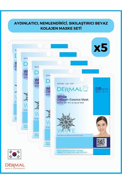 Dermal 23gr 5 Pieces White Collagen Mask - Brightening, Moisturizing and Firming