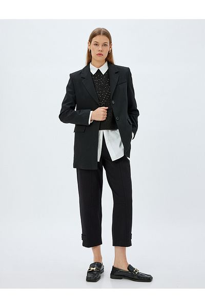 Koton Women's Black Trousers 5Wak40026Ek