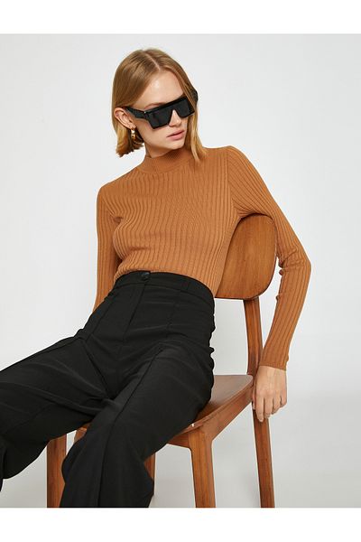 Koton Ribbed Knitwear Sweater High Collar Cashmere Textured