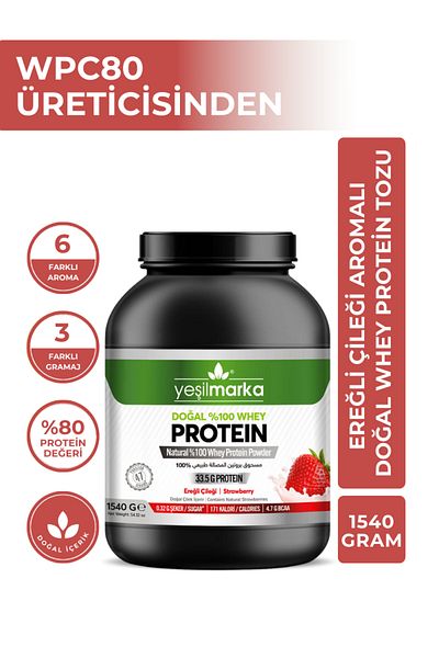 yeşilmarka Natural Whey Protein Powder– Agate Strawberry 1540g- Contains Real Strawberry- High Protein