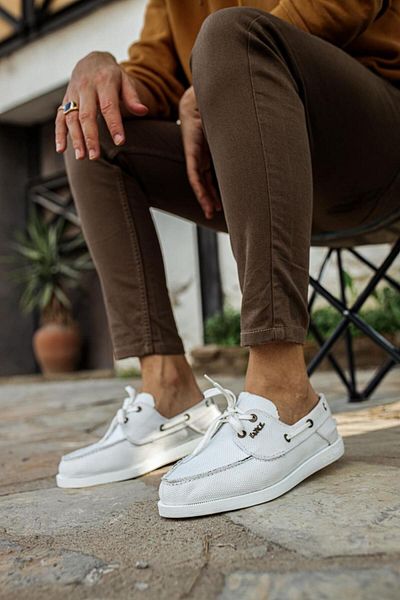 Shine Leather Knack 008 White Seasonal Linen Shoes
