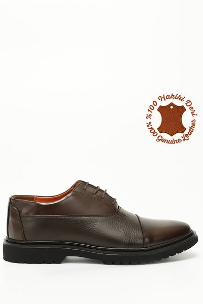 GÖNDERİ(R) BROWN Genuine Leather Round Toe Lace-Up Casual Men's Shoes 01562
