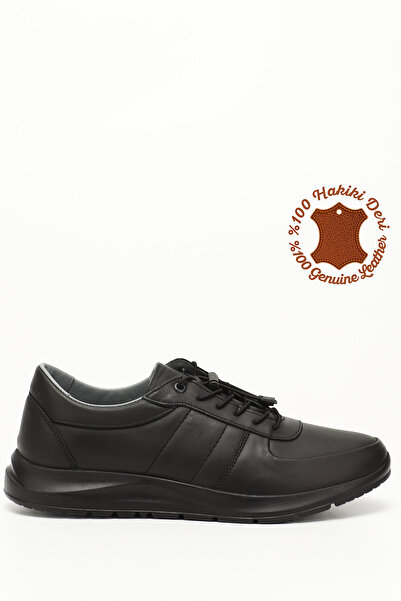 GÖNDERİ(R) Pánské černé tenisky z pravé kůže s gumovou podrážkou na šněrování