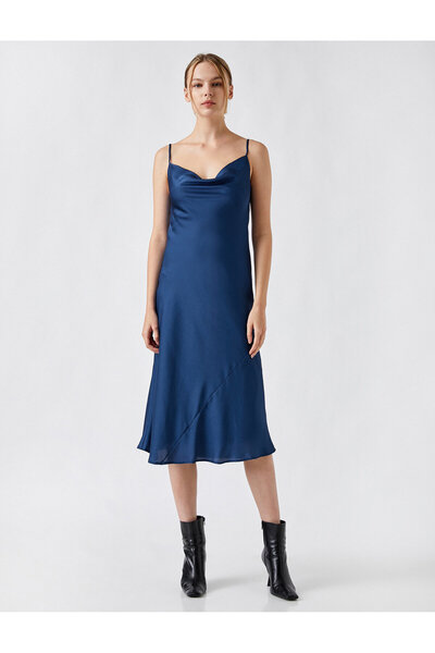 Koton Σατέν Μίντι Φόρεμα με λαιμόκοψη με λεπτές τιράντες