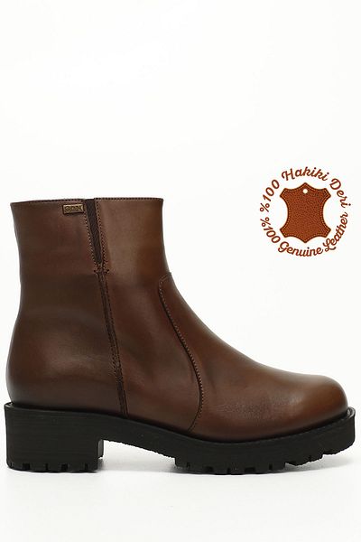 GÖNDERİ(R) Women/Girls Brown Antique Zippered Thick Heeled Genuine Leather Boots