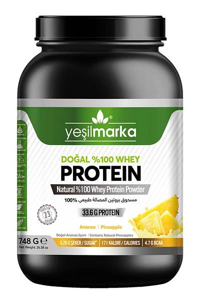 yeşilmarka Natural Whey Protein Powder - Pineapple 748g - Whey Containing 80% Protein from the Raw Material Manufacturer