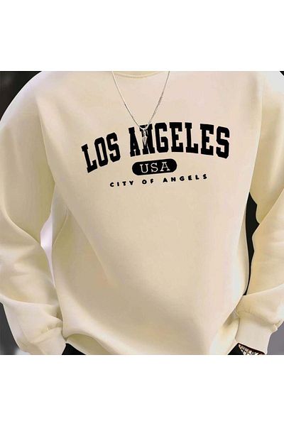 NO 601 Ανδρικό φούτερ Losangeles Printed Beige - Crew Neck
