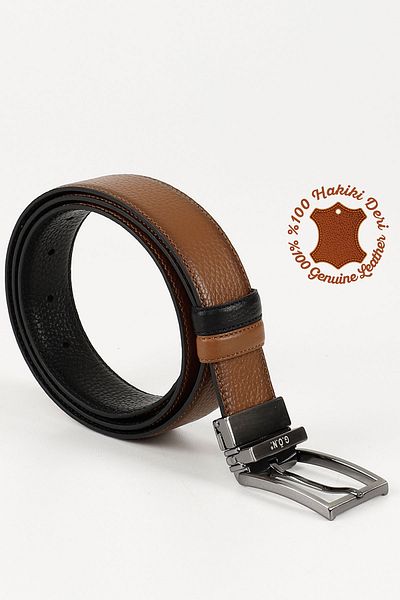 GÖNDERİ(R) BLACK TABA Genuine Leather Double Sided Men's Belt 13423
