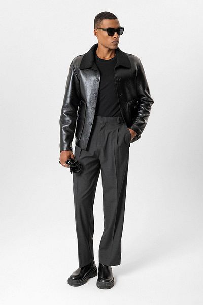 Antioch Faux Leather Men's Coat with Black Lining Detail