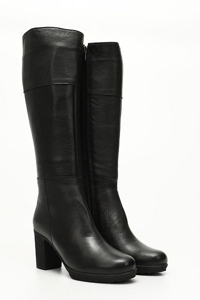 GÖNDERİ(R) Schwarze Floater-Damenstiefel aus echtem Leder mit Reißverschluss und dickem Absatz