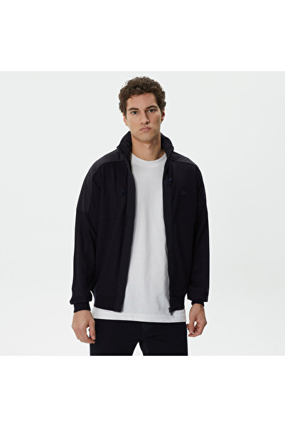 Lacoste سويت شيرت رجالي ذو قصة عادية بسحاب باللون الأزرق الداكن