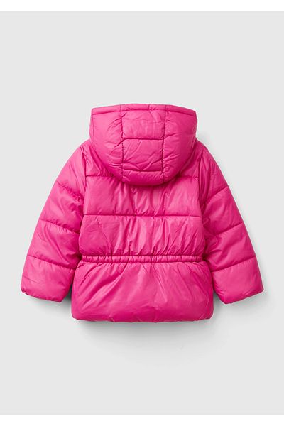 United Colors of Benetton Girl's Left Chest Logo Embroidered Gathered Elastic Waisted Hooded Coat