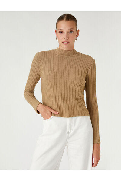 Koton Tricou de damă cu gât țesut Plain Stone 3wak50038ek