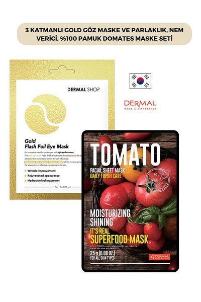 Dermal Gold Eye Mask and Shine - 3-Layer, 100% Cotton, Moisturizing Tomato Mask Set