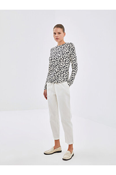 LC Waikiki Ecru Elastic Waist Straight Gabardine Women's Trousers