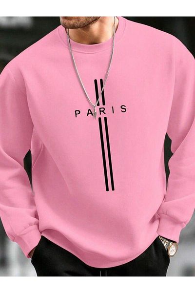 NO 601 Ανδρικό φούτερ Pink Paris Stripe - Crew Neck