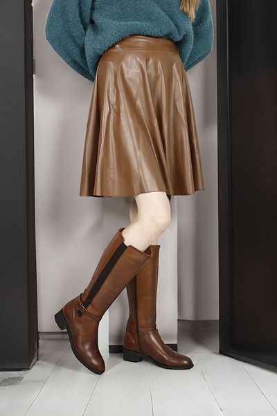 GÖNDERİ(R) Women's Tan Antique Zippered Thick Heeled Genuine Leather Boots