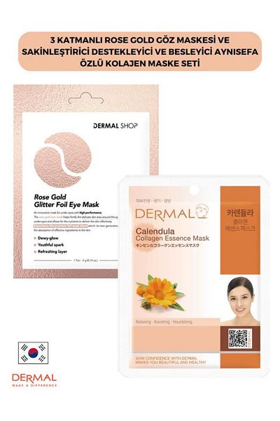 Dermal Rose Gold 3-layer Eye Mask - Calming and Nourishing Calendula Extract Collagen M
