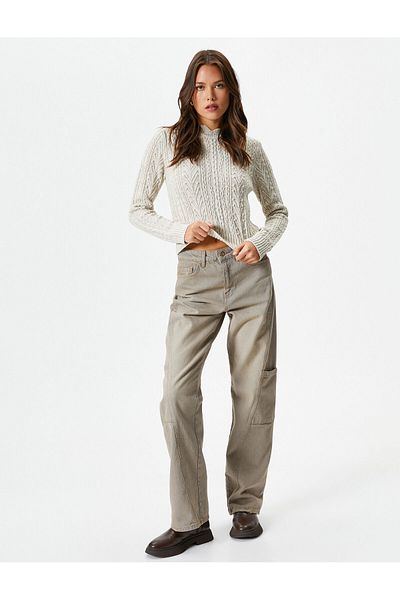 Koton Crew Neck Sweater Hair Braid Patterned Slim Fit
