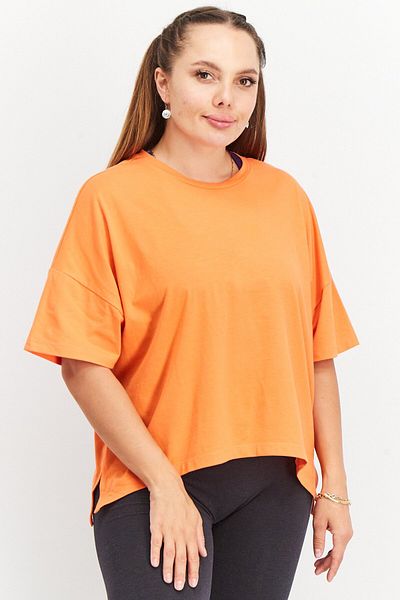 Tchibo Women Comfort Fit Short Sleeve Solid Training Top, Orange