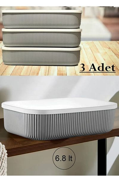 Bayev 6.8 Liter Gray Storage Container - 3 Pieces Crisper Food and Toy Box Kindergarten Activity