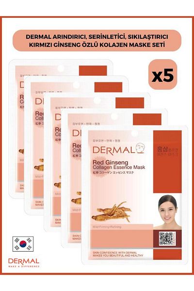 Dermal Red Ginseng Extract - Purifying and Cooling Collagen Mask 23gr 5 Pieces