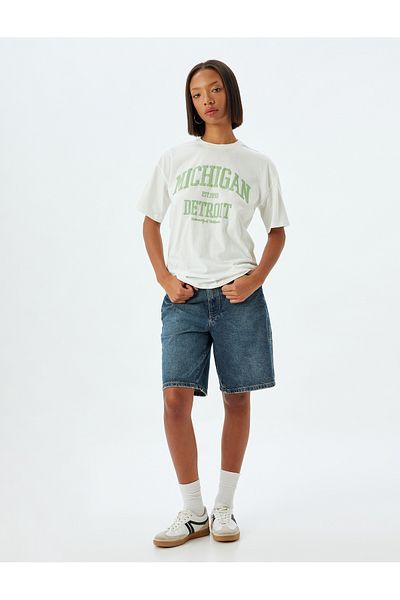 Koton Βαμβακερό μπλουζάκι College Printed Oversize - Crew Neck, κοντό μανίκι