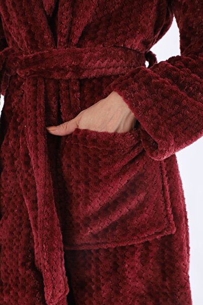 MEYHOME Wellsoft Şalyaka Unisex Claret Red Peignoir (μοτίβο ζιγκ-ζαγκ)