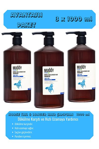 Muddy 1000 ml x 3 - HORSE TAIL Shampoo Anti-Spill and Expansion Aid
