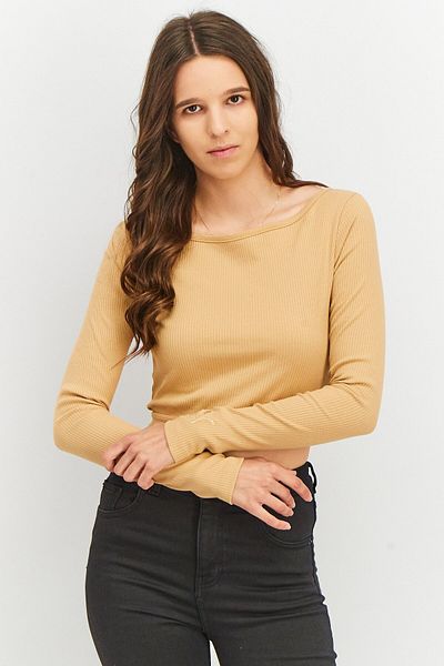 Puma Women Classic Fit Ribbed Long Sleeve Top, Tan
